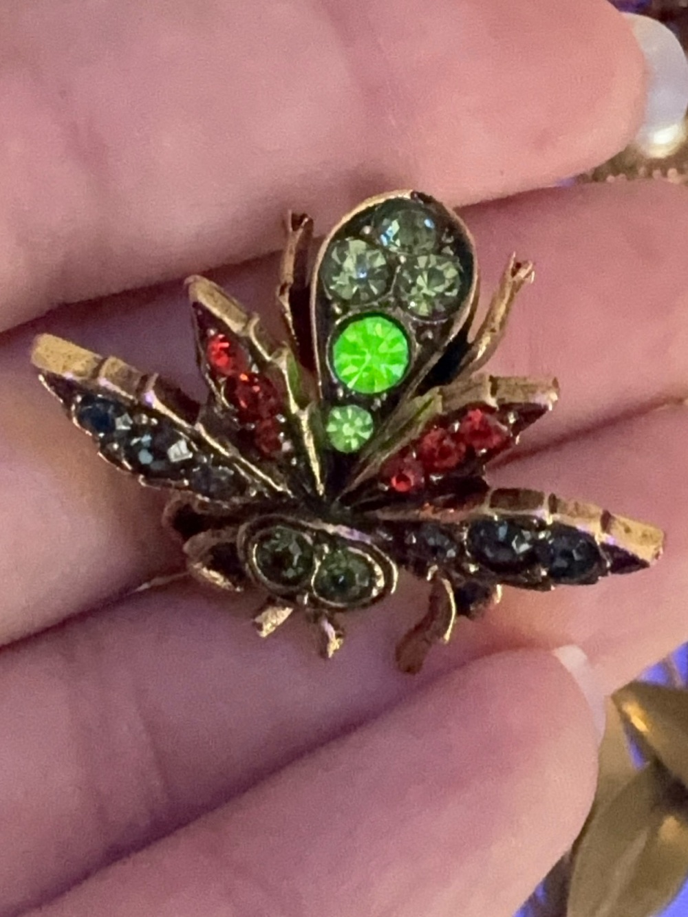 Vintage Rhinestone Fly Brooch with Uranium Glass Accent
